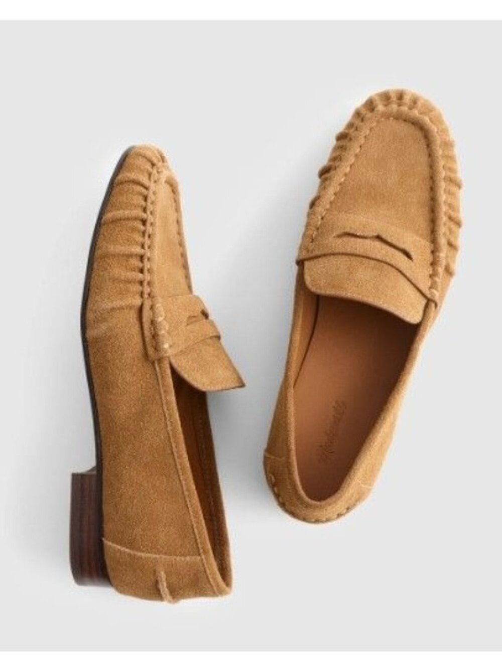 Madewell The Ashley Ruched Penny Loafer in Tan Suede Shoes Flats Size 9.5 New